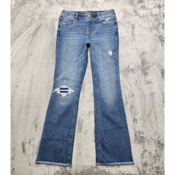 Maurices Jeans Womens M Blue Super High Rise Flare Distressed Raw Hem Stretch - Picture 1 of 14